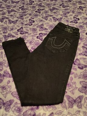 True Religion Black Skinny Jeans with Contrast Stitching